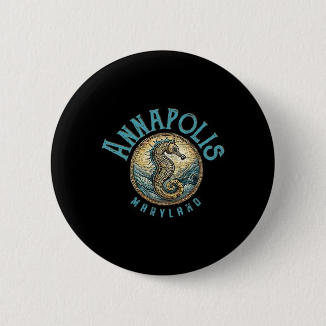 Annapolis Maryland Nautical Seepferdchen Design  Button (Vorderseite)