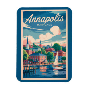Annapolis Maryland Skyline Travel Art Vintag Magnet