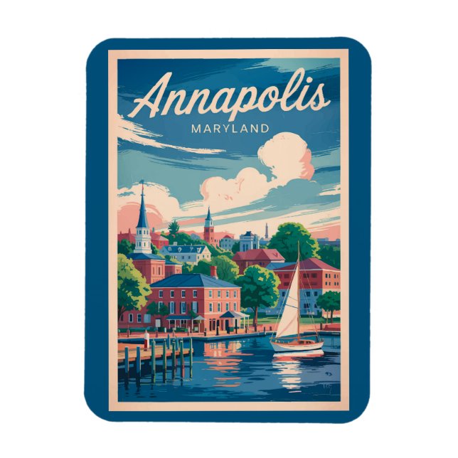 Annapolis Maryland Skyline Travel Art Vintag Magnet (Vertikal)