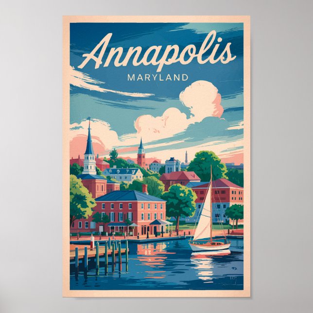 Annapolis Maryland Skyline Travel Art Vintag Poster (Vorne)