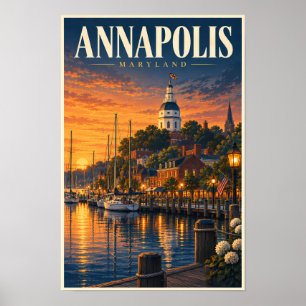 Annapolis Maryland Sonnenuntergangs-Illustration R Poster