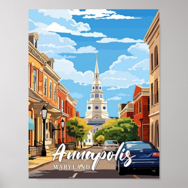 Annapolis Maryland Vintag Art Travel Illustration Poster (Vorne)