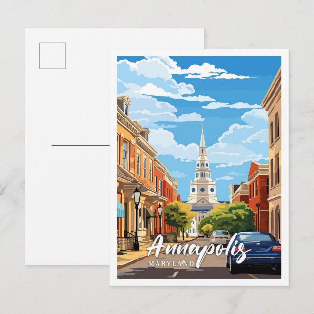 Annapolis Maryland Vintag Art Travel Illustration Postkarte (Vorne/Hinten)