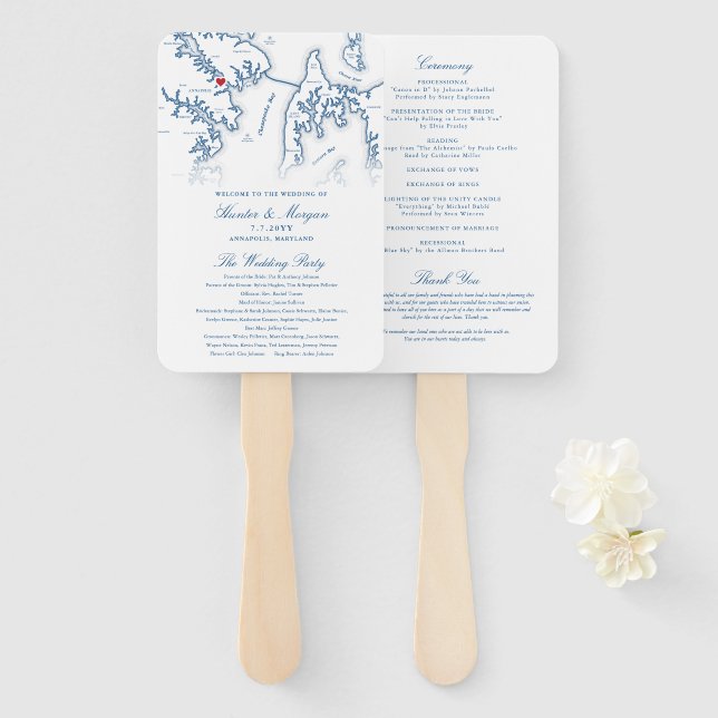 Annapolis Maryland Wedding Program Elegante Weddin Fächer (Vorne und Hinten)