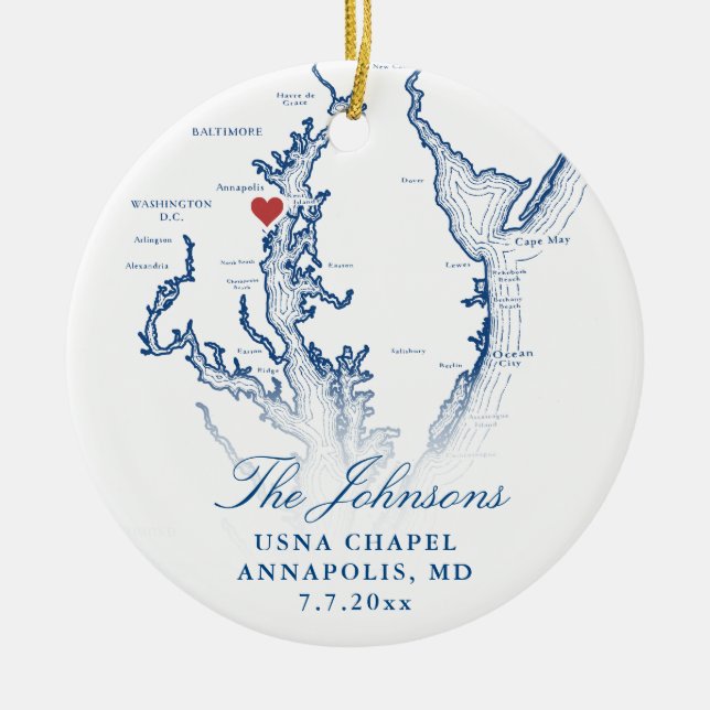 Annapolis MD Map Navy Wedding Foto Weihnachten Keramik Ornament (Vorne)
