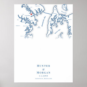 Annapolis MD Map Wedding Elegant Guest Book Poster