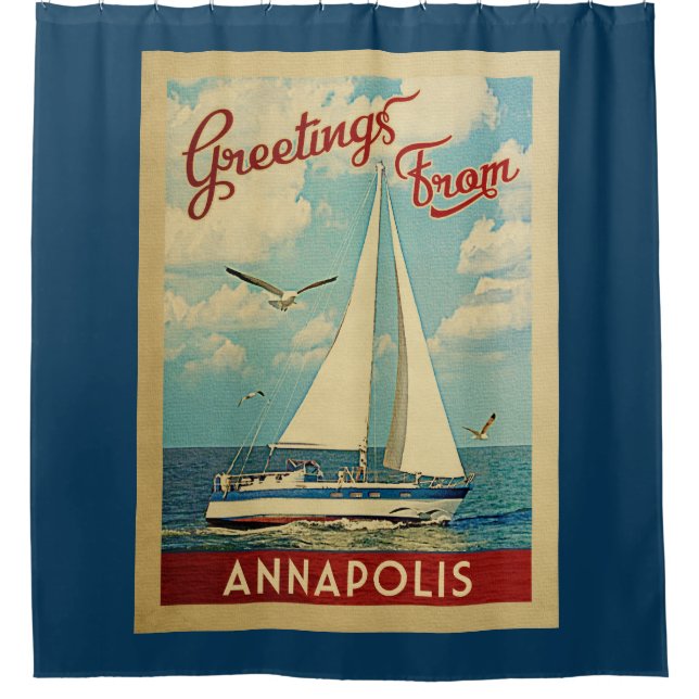 Annapolis Sailboat Vintage Travel Maryland Duschvorhang (Vorderseite)