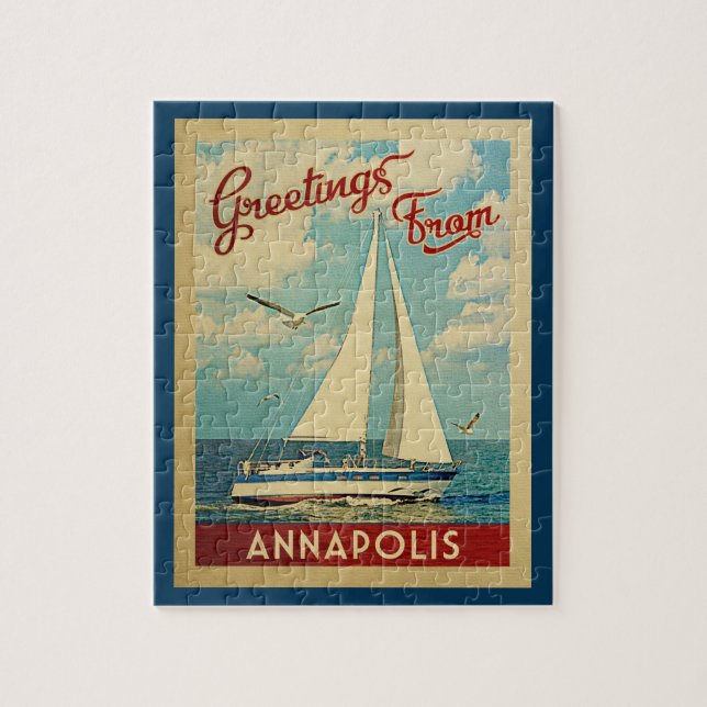 Annapolis Sailboat Vintage Travel Maryland Puzzle (Vertikal)