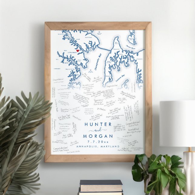 Annapolis Wedding Modern Guest Book Poster (This map of Annapolis and Kent Island makes a great alternative guest book for your wedding)
