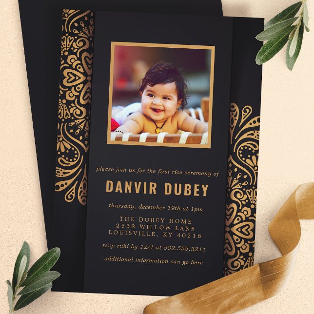 Annaprashan Black Gold First Rice Zeremonie Foto Einladung (Von Creator hochgeladen)