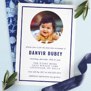 Annaprashan Blue Floral First Rice Zeremonie Foto Einladung