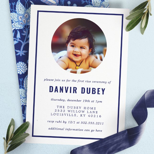 Annaprashan Blue Floral First Rice Zeremonie Foto Einladung (Von Creator hochgeladen)