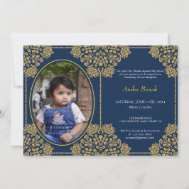 Annaprashan First Rice Blue Gold Ornamentiertes Fo Einladung
