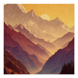 Annapurna Circuit Riesige Gipfelberge Mit Sonne Poster