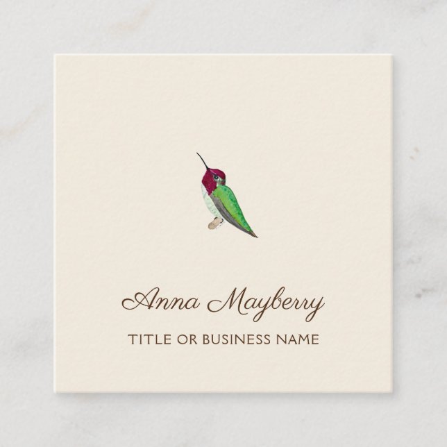 Anna's Hummingbird Square Business Card Quadratische Visitenkarte (Vorderseite)
