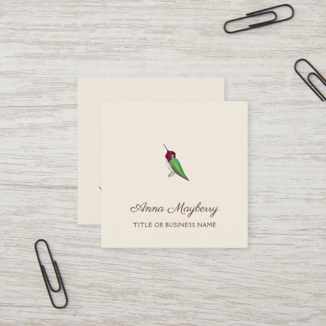 Anna's Hummingbird Square Business Card Quadratische Visitenkarte (Vorderseite/Rückseite Beispiel)