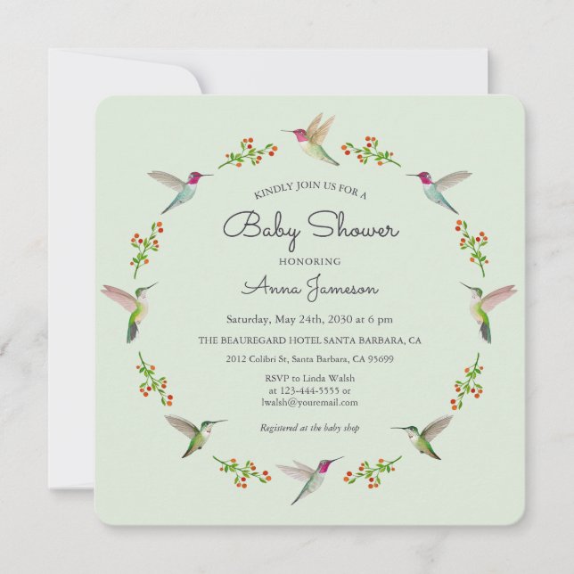 Anna's Hummingbirds Baby Shower Einladung (Vorderseite)