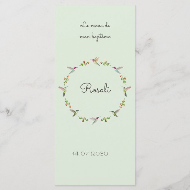 Anna's Hummingbirds Baptism Menükarte (Vorderseite)