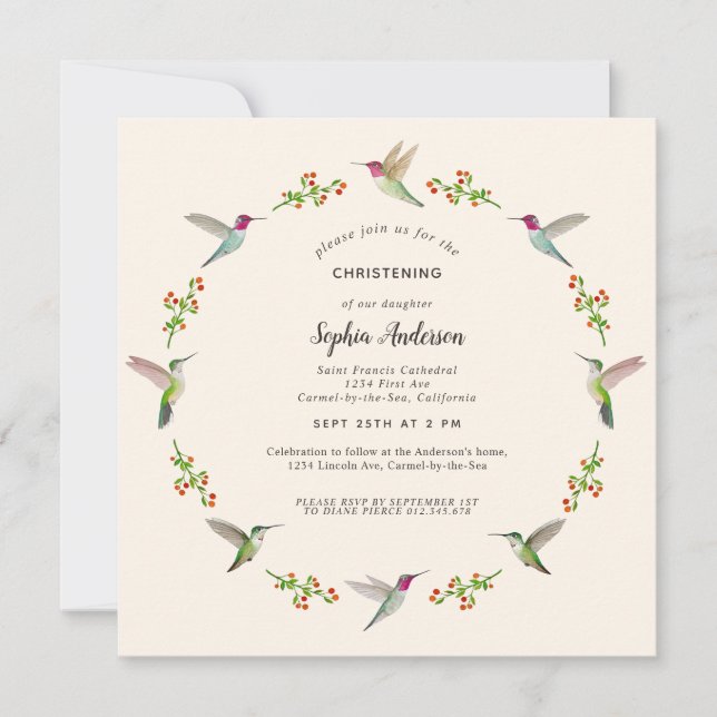 Anna's Hummingbirds Christening Invitation (Vorderseite)