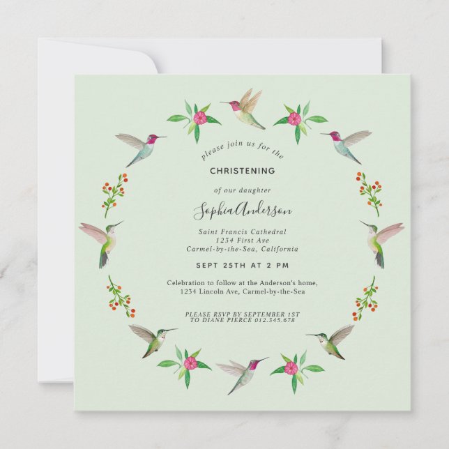 Anna's Hummingbirds Christening Invitation (Vorderseite)