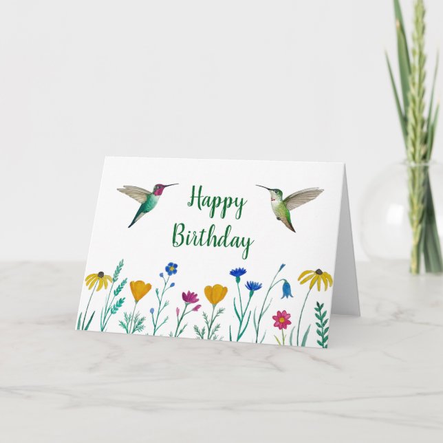 Anna's Hummingvögel und Wildblumen Geburtstag Karte (Vorderseite)