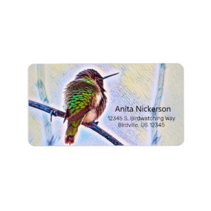 Annas Kolibri auf Ast Pastellfarben Adresse Adressaufkleber
