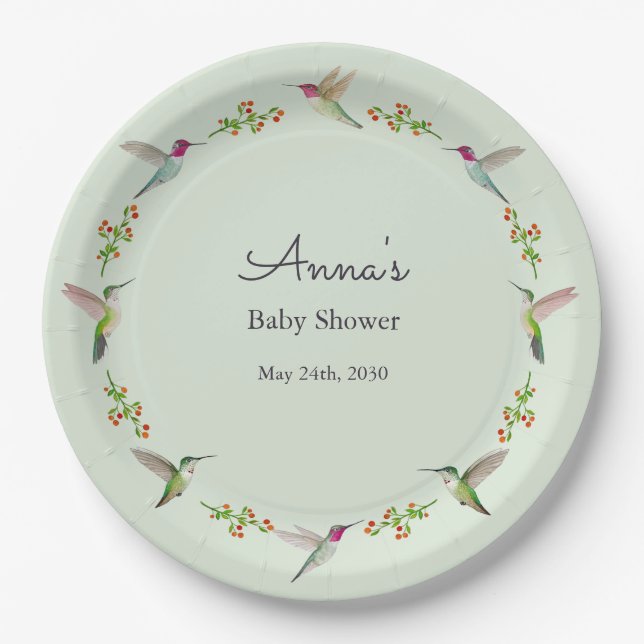 Anna's Kolibris Baby Shower Pappteller (Vorderseite)