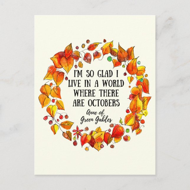 Anne of Green Gables Oktober Zitat HandGezeichnet Postkarte (Vorderseite)