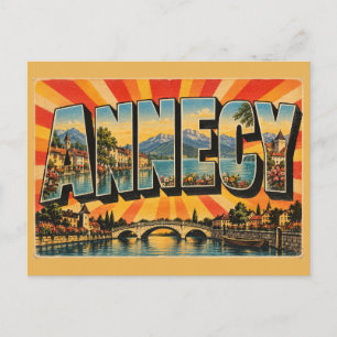 Annecy Alpine Kanäle See Vintage Reise Kunst Postkarte