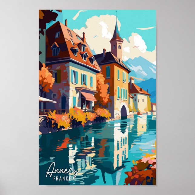 Annecy France Art Vintage Reise Illustration Poster (Vorne)
