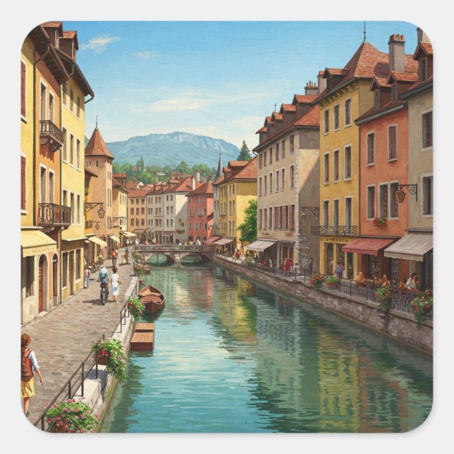 Annecy France Quadratischer Aufkleber (Vorderseite)