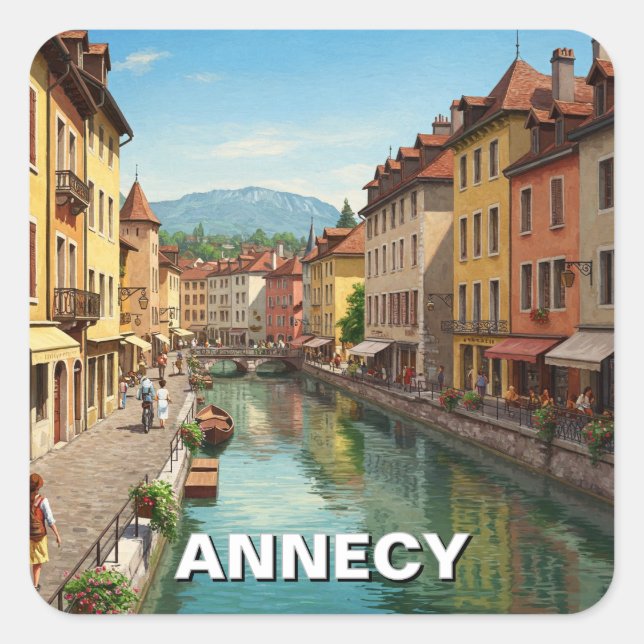 Annecy France Quadratischer Aufkleber (Vorderseite)