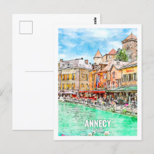 Annecy France Travel Place Watercolor Postkarte