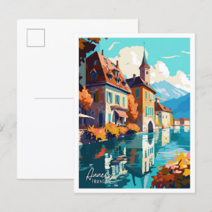 Annecy Frankreich Kunst Vintage Reise Illustration Postkarte