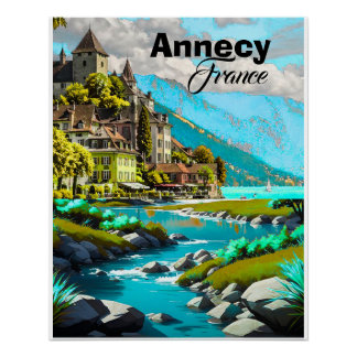 Annecy Frankreich Reise Postkarte, Annecy Postkart Poster