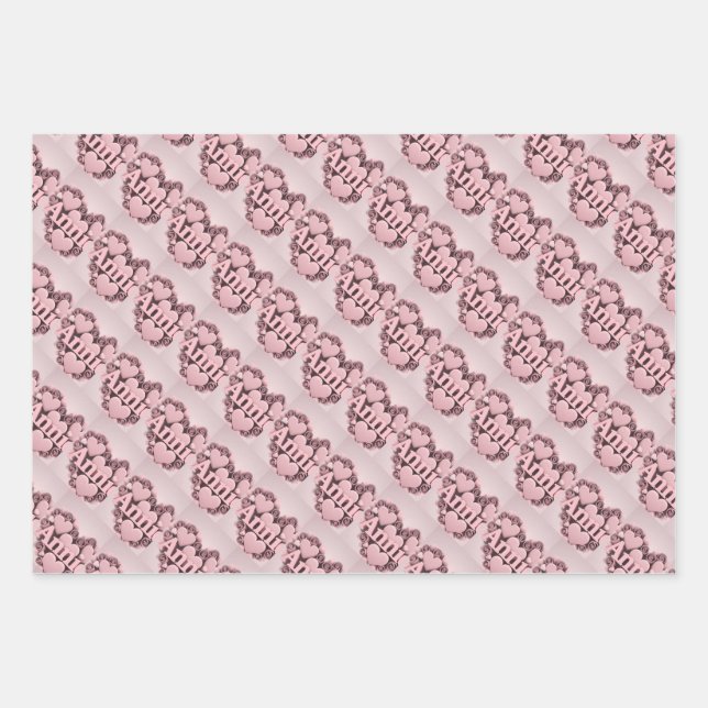 Annie 3D Pink Hearts Wrapping Paper Set Geschenkpapier Set (Vorderseite)