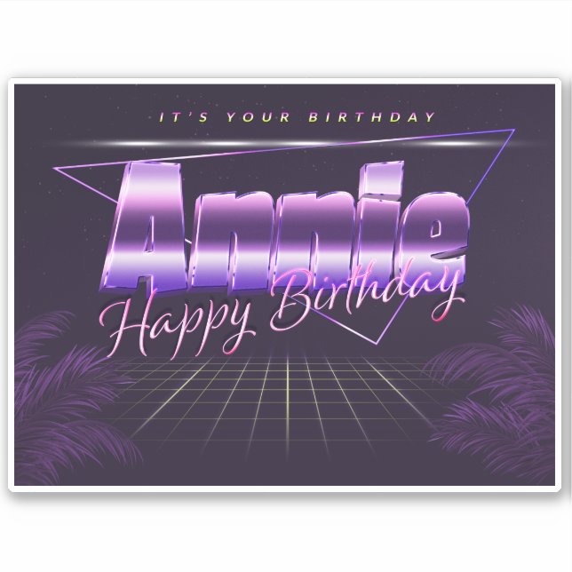 Annie Name Vorname lila retro Sticker Geburtstag (Vorderseite)