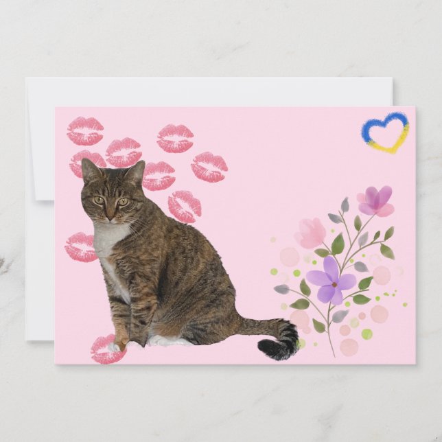 Annie the Cat's Blume und Kisses Flat Karte (Vorderseite)