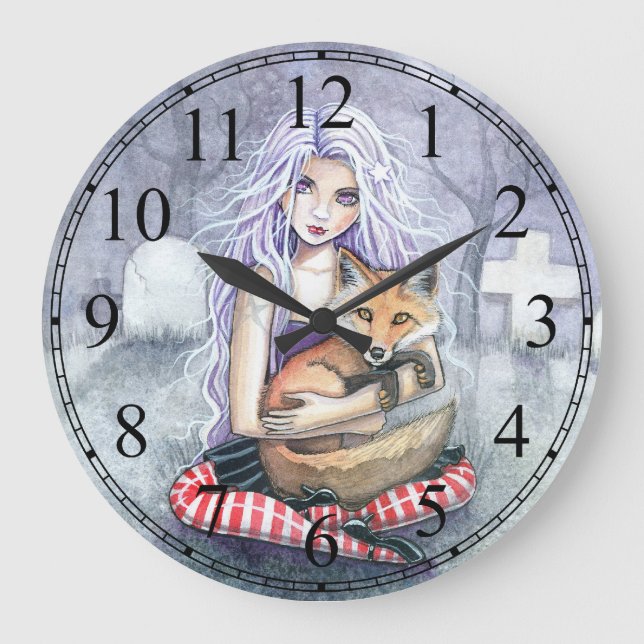 Annie's Fox Fairytale Fantasy Gothic Art Clock Große Wanduhr (Vorderseite)