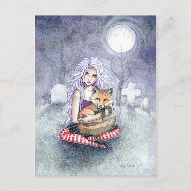 Annie's Fox Gothic Girl Fantasy Art Postcard Postkarte (Vorderseite)