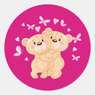 Annimated Valentine's Day Teddy Bears Runder Aufkleber