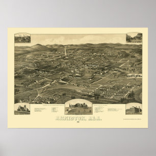 Anniston, AL Panoramic Karte - 1887 Poster