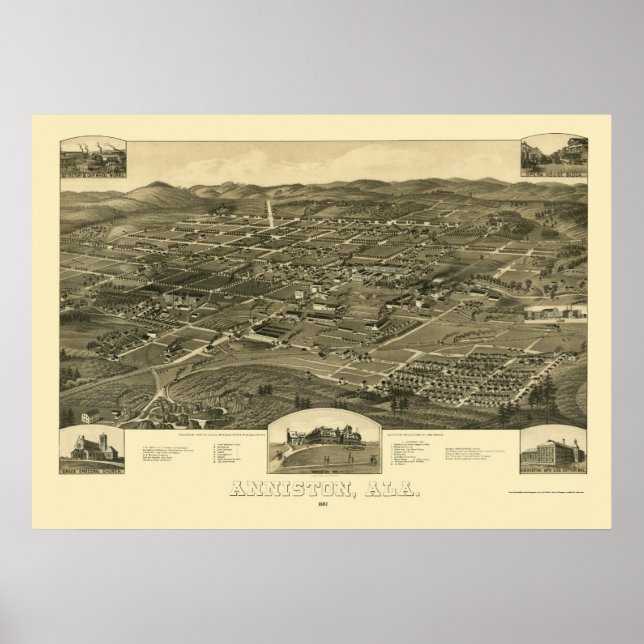 Anniston, AL Panoramic Karte - 1887 Poster (Vorne)