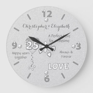 Anniversary 25 years hearts flowers and names große wanduhr