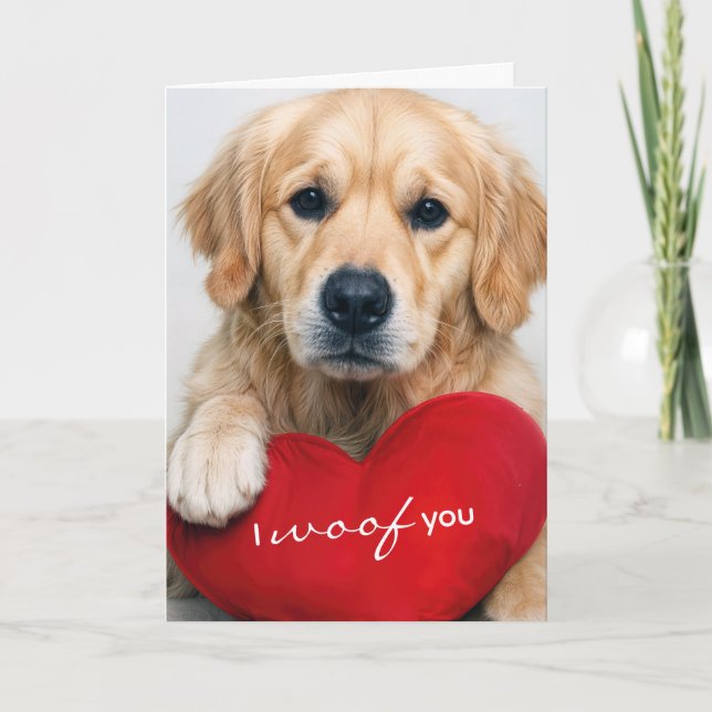 Anniversary Golden Retriever With Red Heart Pillow Karte (Vorderseite)