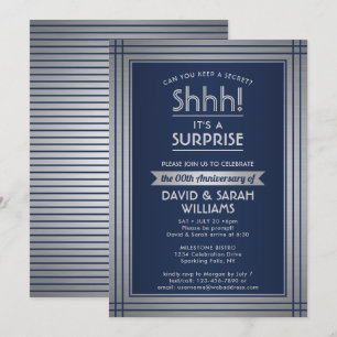 Anniversary Surprise Party Navy Blue and Silver Einladung