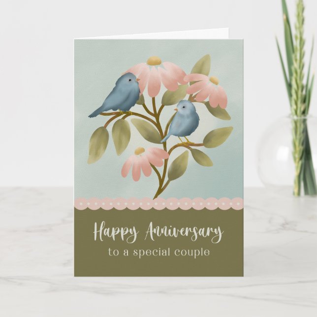 Anniversary to a Special Couple Floral Blue Bird  Karte (Vorderseite)