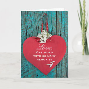 anniversary wooden red heart with daisy bouquet karte
