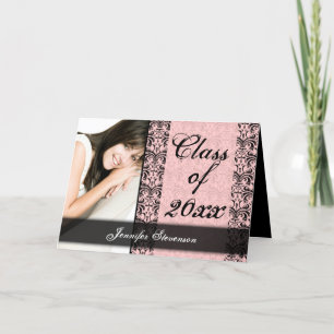 Annoncement des Abschlusses: Pink und Black Damask Einladung