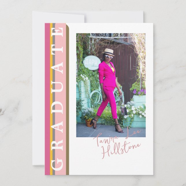 Announccard Rosa Orange Linear Abschluss Einladung (Vorderseite)